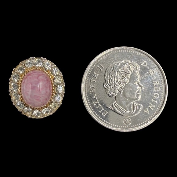 Vintage D'Orlan Signed Pink Cabochon‎ Oval Rhinestone Clip-On Earrings Gold Tone - Picture 5 of 5